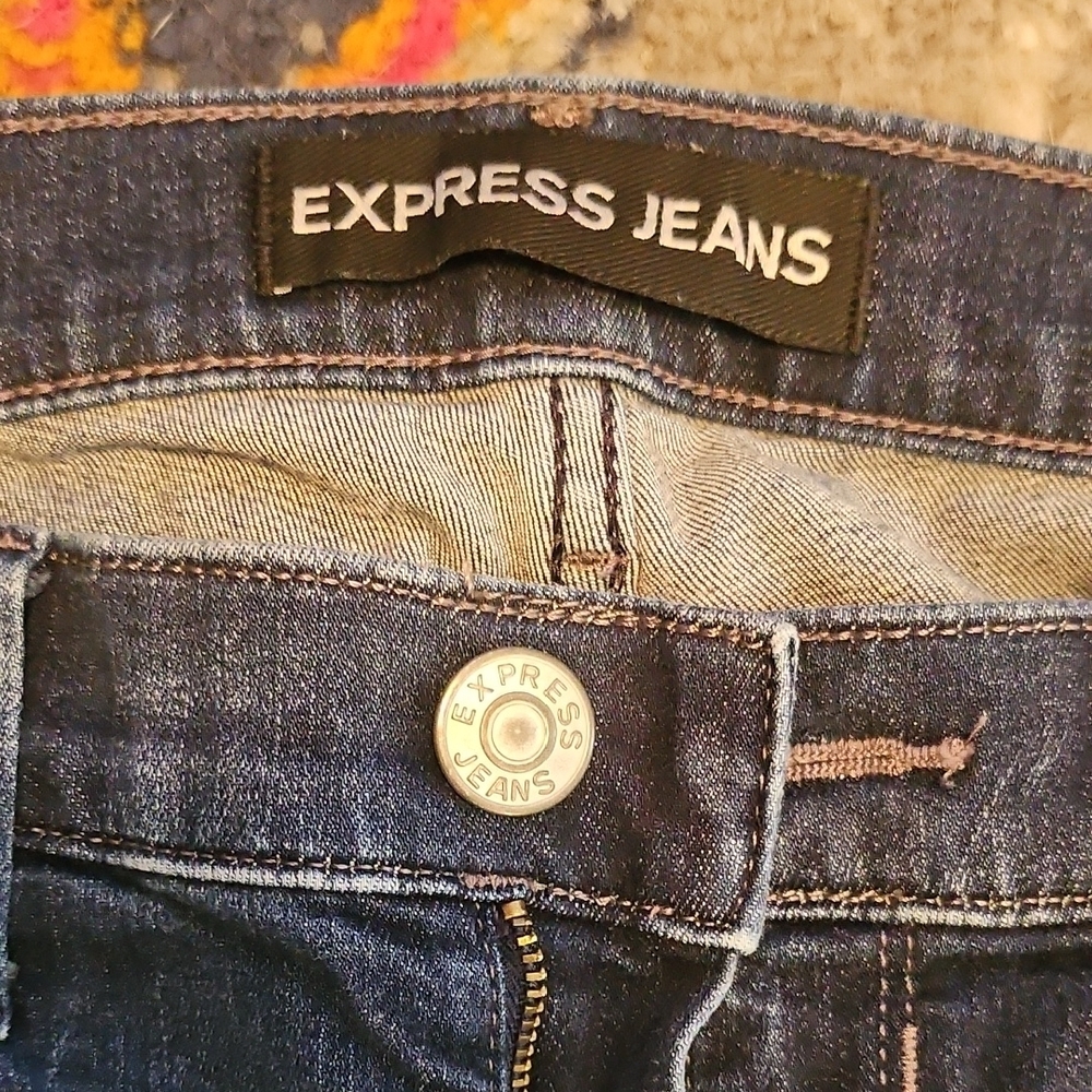 Express Blue Skinny Distressed Jeans - Picture 3 of 5